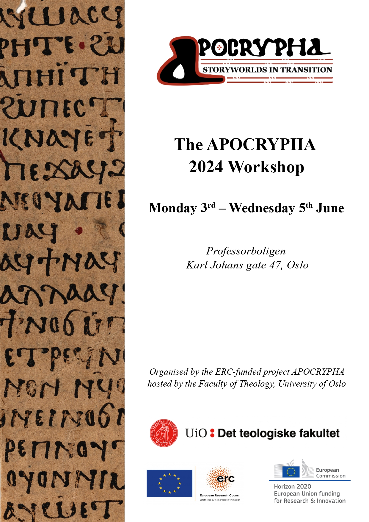 First page of the program for the 2024 APOCRYPHA workshop