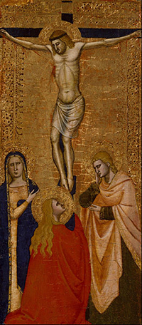Jesus på korset med Jesu mor, Yndlingsdisippelen og Maria Magdalena ved føttene. Ukjent italiensk kunstner. Kilde: Wikimedia Commons